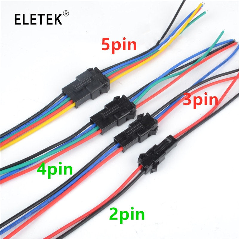 10Pairs JST SM  2.54MM Plug 24AWG Male To Female Wire Connector  Cable Pigtail 2Pin 3Pin 4Pin 5Pin Plug LED Connecting Line