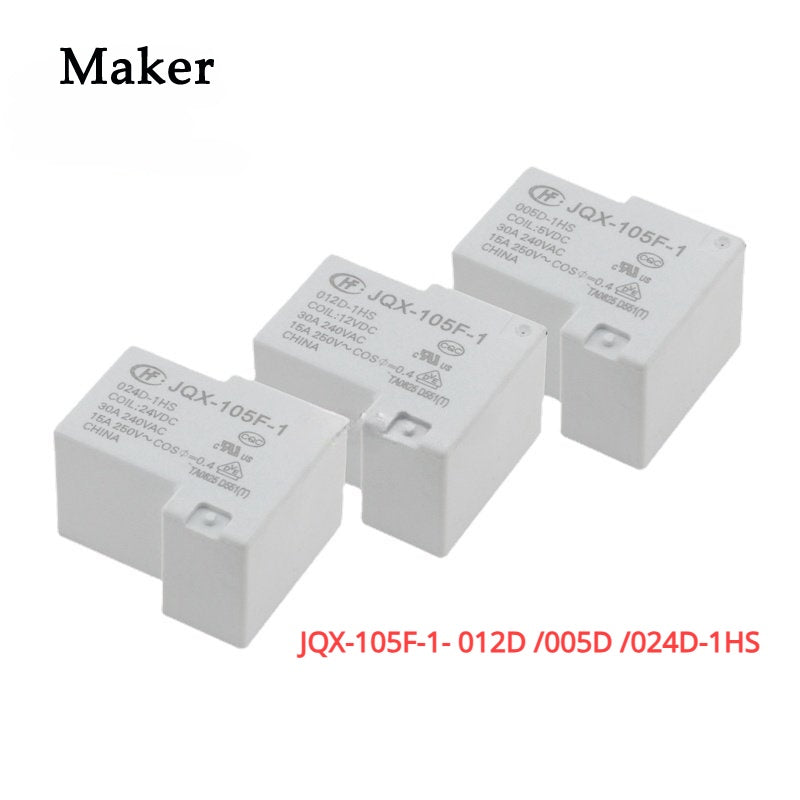 2Pcs HF/ JQX 105F -1 -005D 012D 024D -1HS 30A 240VAC 4Pin DC5V 12V 24V Relays HF105F-1-005D-1HS