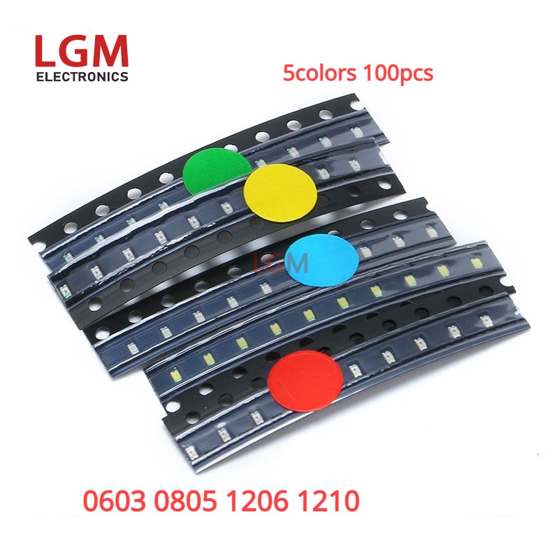 100Pcs SMD LED Kit Red/Green/Blue/Yellow/White LED Light Diode  5colors X20pcs =100pcs  0603 0805 1206 1210
