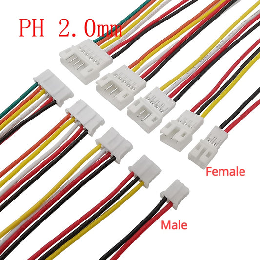10Pcs Micro JST PH 2.0mm Pitch Male Female Socket Wire Cable Connector 2P-6Pin PH2.0 Plug Jack Terminal Cables 26AWG 20CM