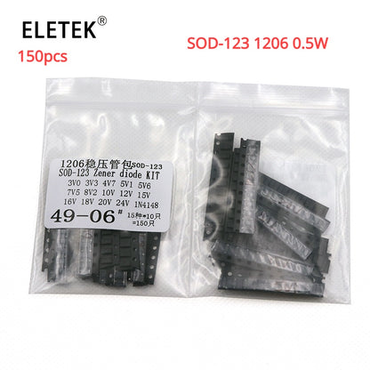 150Pcs SOD-123 1206 0.5W Zener Diode SMD Package 15 Values