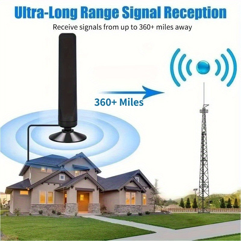 Digital TV Antenna High Gain 36DBI 360 Mile Indoor HDTV Antenna with Amplifier Support 4K 1080P 360° Omnidirectional Signal Receiving TV Antenna