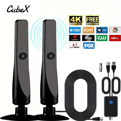 Digital TV Antenna High Gain 36DBI 360 Mile Indoor HDTV Antenna with Amplifier Support 4K 1080P 360° Omnidirectional Signal Receiving TV Antenna