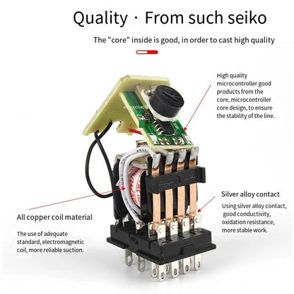 220V H3Y-2 H3Y-4 Power Relay on Time Relay Delay Timer 0-30s/60s DPDT & Base Socket