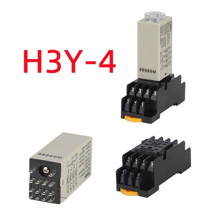 220V H3Y-2 H3Y-4 Power Relay on Time Relay Delay Timer 0-30s/60s DPDT & Base Socket
