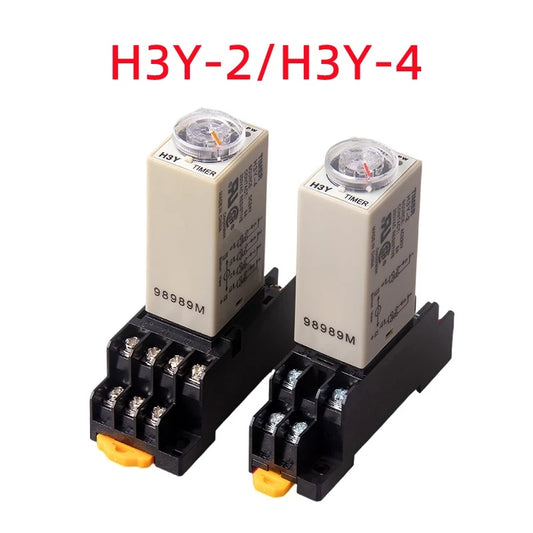220V H3Y-2 H3Y-4 Power Relay on Time Relay Delay Timer 0-30s/60s DPDT & Base Socket