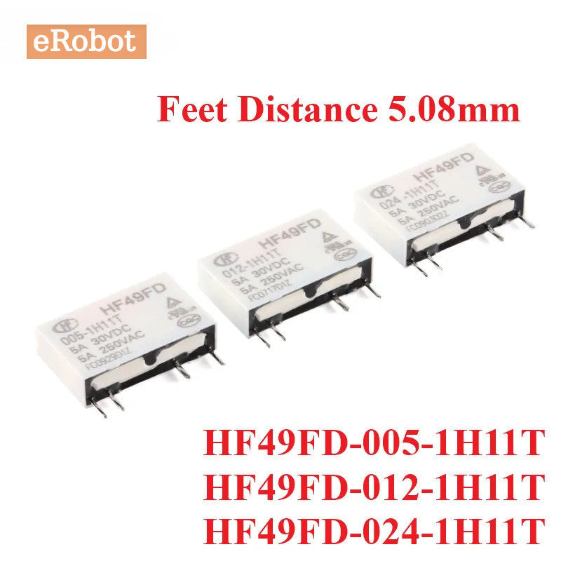 Power Relay HF49FD HF49FD-005-1H11T HF49FD-012-1H11T HF49FD-024-1H11T DC 5V 12V 24V 5A 4Pin Relais Feet Distance 5.08mm