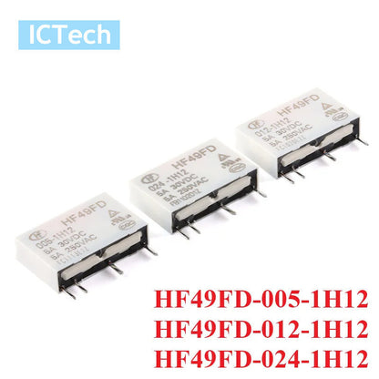 Power Relay HF49FD HF49FD-005-1H12 HF49FD-012-1H12 HF49FD-024-1H12 DC 5V 12V 24V 5A 4Pin Relais Feet Distance 7.62mm