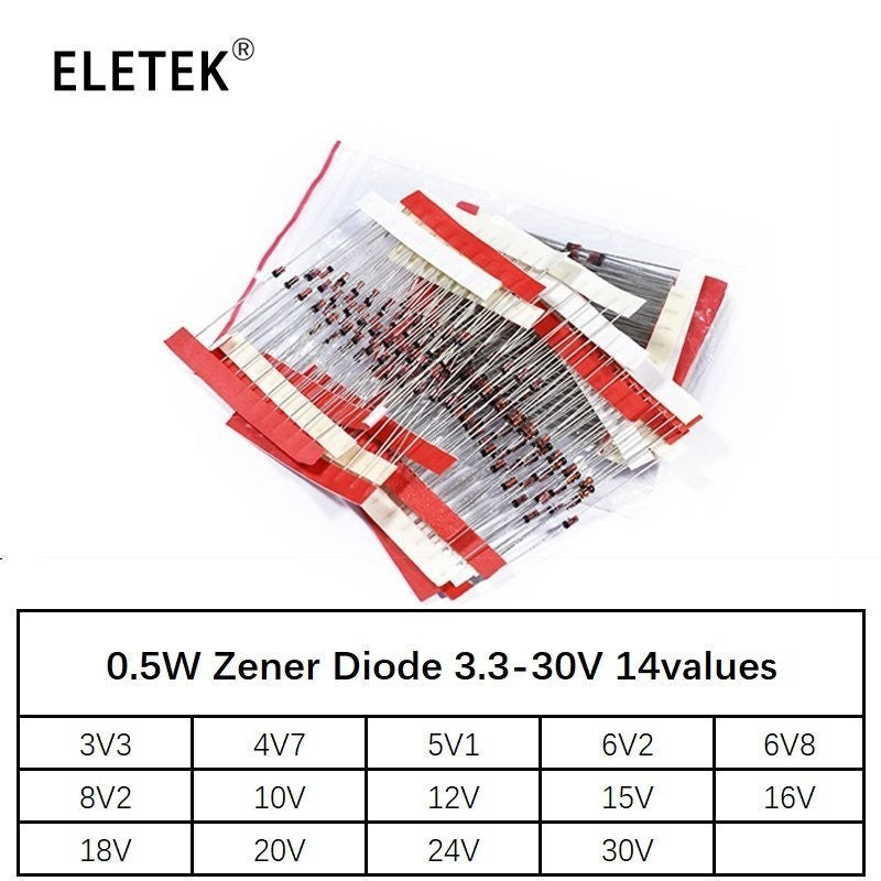 140Pcs 1/2W 0.5W Regulator 3.3V-24V 14values Zener Diode Assorted Assortment Set New Electronic Diy Kit 4V7 5V1 8V2 15V