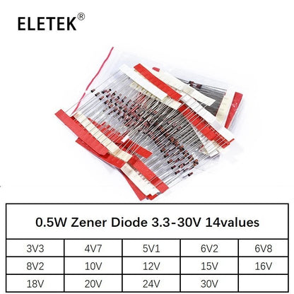 140Pcs 1/2W 0.5W Regulator 3.3V-24V 14values Zener Diode Assorted Assortment Set New Electronic Diy Kit 4V7 5V1 8V2 15V