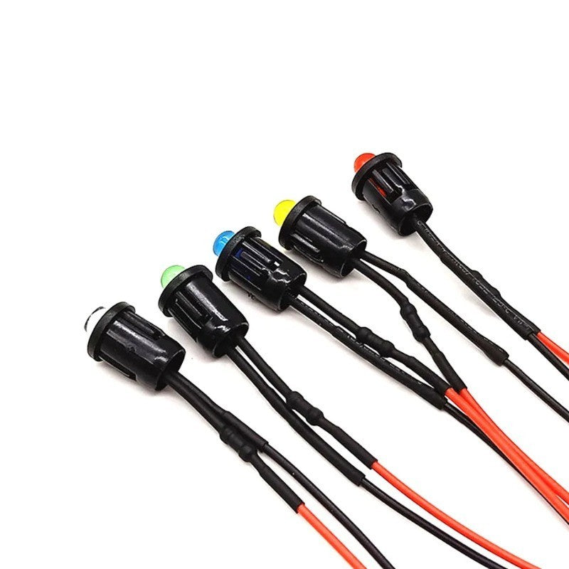 5Pcs 10mm LED with Wire Socket Pre-Wired LED Diode 12V Ultra Brigh LED Lamp with 20cm Wire White Red Green Blue Yellow