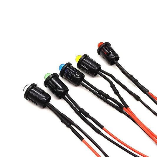 5Pcs 10mm LED with Wire Socket Pre-Wired LED Diode 12V Ultra Brigh LED Lamp with 20cm Wire White Red Green Blue Yellow
