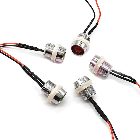 5Pcs 5mm LED with Wire Socket Pre-Wired LEDs Bulb 5V 12V 24V Emitting LED Diode with 20cm Wire Signal Indicator Lights 8mm Panel Mount