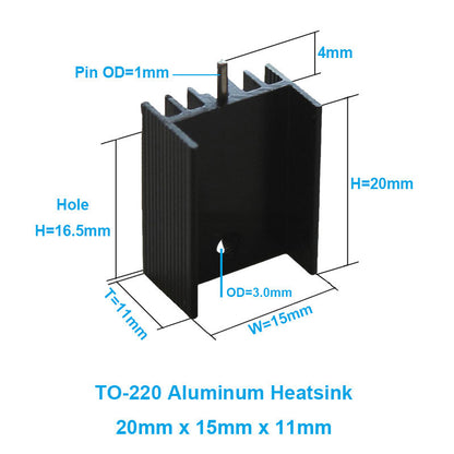 10Pcs Black Aluminum 20*15*11mm TO-220 TO220 Heatsink for Transistor MOS Tube Radiator for MOS 7805 Triode Transistors Cooler IC Chip Dissipation