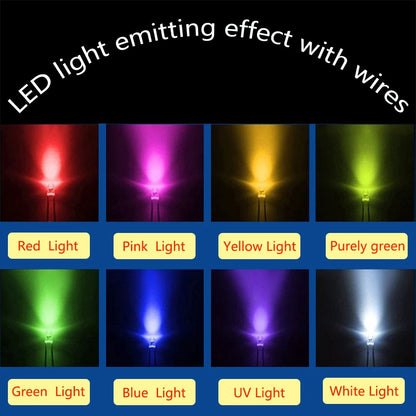 10Pcs 3mm LED with 20cm Wire 3V 6V 12V 24V 220V White Red Green Blue Yellow RGB LED Diode Lamp Decoration Light Emitting Diodes