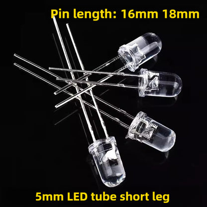 100Pcs 5MM F5 Round Head LED Diodes  White Red Blue Yellow Green with Short Leads for DIY Indicators and Decorative Lighting