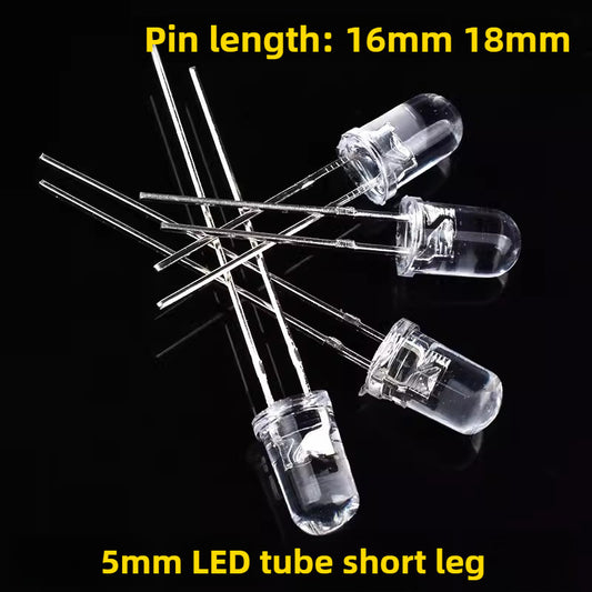 100Pcs 5MM F5 Round Head LED Diodes  White Red Blue Yellow Green with Short Leads for DIY Indicators and Decorative Lighting
