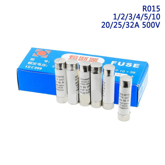 5Pcs R015 Ceramic Fuse 10x38mm 0.5A 500V RT18 RO15 1A 2A 3A 4A 5A 6A 8A 10A 16A 20A 25A 32A 40A 10*38mm