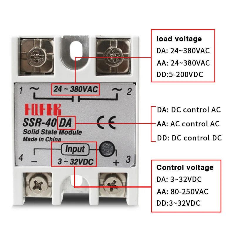 Solid State Relay 3-32V DC TO 24-380V AC SSR 10DA 25DA 40DA SSR-10DA SSR-25DA SSR-40DA 10A 25A 40A