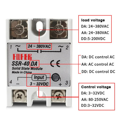 Solid State Relay 3-32V DC TO 24-380V AC SSR 10DA 25DA 40DA SSR-10DA SSR-25DA SSR-40DA 10A 25A 40A