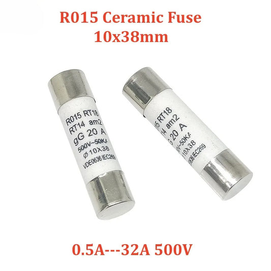 5Pcs R015 Ceramic Fuse 10x38mm 0.5A 500V RT18 RO15 1A 2A 3A 4A 5A 6A 8A 10A 16A 20A 25A 32A 40A 10*38mm