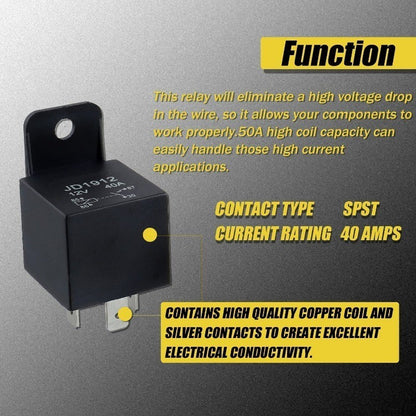 JD1912 Relay 4 Pin 40A 12V 24V 36V 48V 60V 72V SPST Car Truck Van Motorcycle Boat Relay