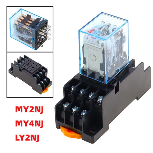 AC 220V DC 24V 12V Small Electromagnetic Relay 5A 8Pin 14Pin Coil Power Relay w Base MY2NJ LY2NJ MY4NJ HH52P HH54P