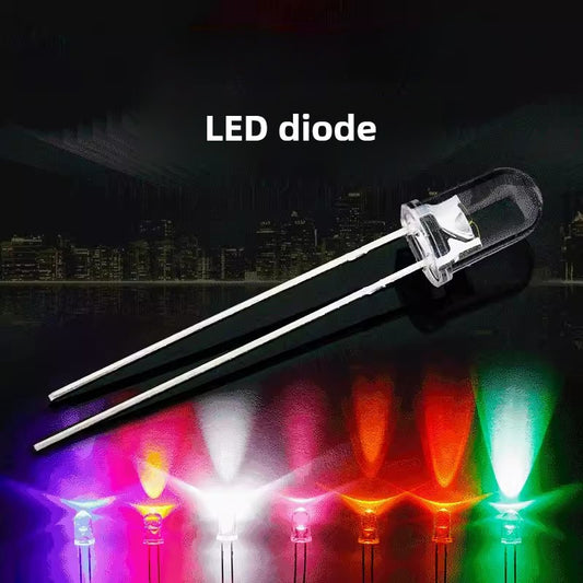 100Pcs 5MM F5 Round Head LED Diodes  White Red Blue Yellow Green with Short Leads for DIY Indicators and Decorative Lighting