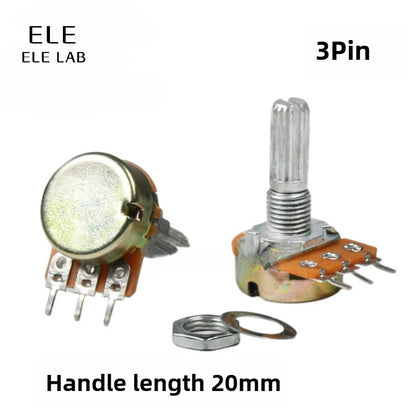 5Pcs WH148 Potentiometer 3Pin 6Pin Shaft Handle Length 20mm 1K/5K/10K/20K/50K/100K/500K/1M Adjustable Resistor for Audio Mixers, Lighting Dimming, and Industrial Control Circuits