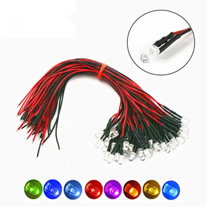10Pcs 5mm LED 12V with 20cm Wire White Red Green Blue Yellow RGB LED Diode Lamp Decoration Light Emitting Diodes