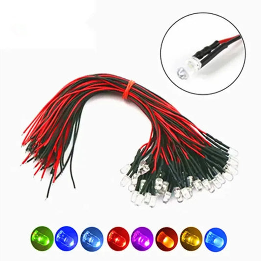 10Pcs 5mm LED 12V with 20cm Wire White Red Green Blue Yellow RGB LED Diode Lamp Decoration Light Emitting Diodes
