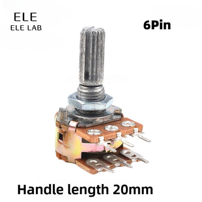 5Pcs WH148 Potentiometer 3Pin 6Pin Shaft Handle Length 20mm 1K/5K/10K/20K/50K/100K/500K/1M Adjustable Resistor for Audio Mixers, Lighting Dimming, and Industrial Control Circuits