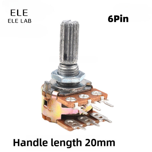 5Pcs WH148 Potentiometer 3Pin 6Pin Shaft Handle Length 20mm 1K/5K/10K/20K/50K/100K/500K/1M Adjustable Resistor for Audio Mixers, Lighting Dimming, and Industrial Control Circuits