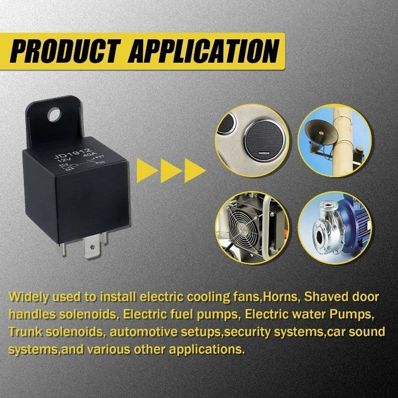 JD1912 Relay 4 Pin 40A 12V 24V 36V 48V 60V 72V SPST Car Truck Van Motorcycle Boat Relay