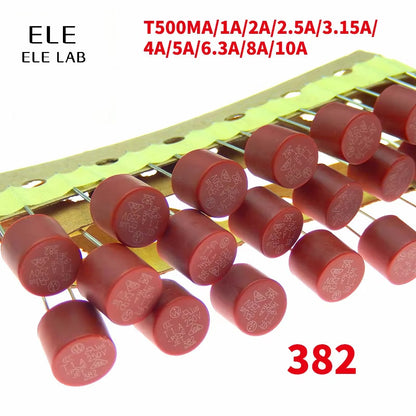 50/20Pcs Fuse 382 Round T0.5A T1A T2A 3.15A 4A 5A 6.3A 250V  LCD TV Power Board Commonly Used Fuse Slow Blowing Fuse