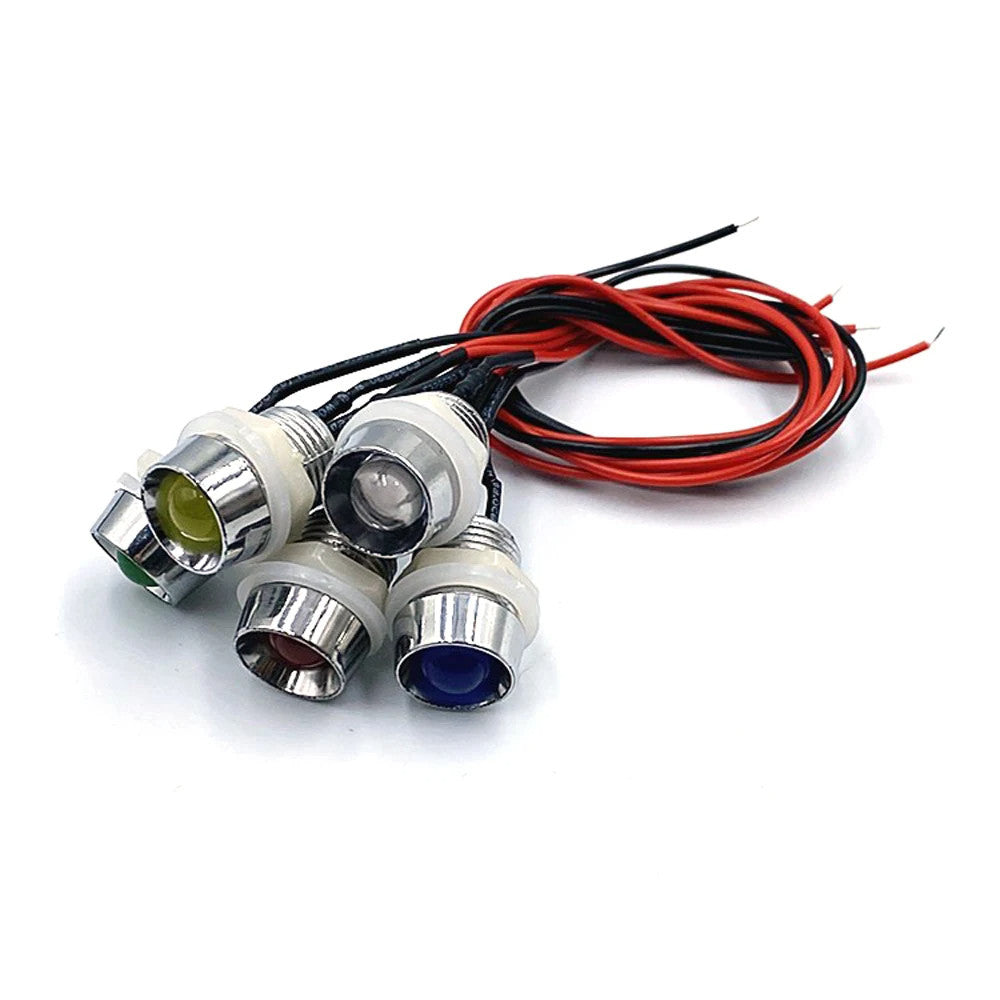 5Pcs 5mm LED with Wire Socket Pre-Wired LEDs Bulb 5V 12V 24V Emitting LED Diode with 20cm Wire Signal Indicator Lights 8mm Panel Mount