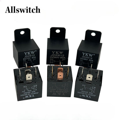 40A 80A Auto Car Relay JD2912 with Socket Wire 4Pin 5Pin DC 12V 24V 36V 48V 72V with Mounting Hole Coil Power 1.8W Automobile Control Device