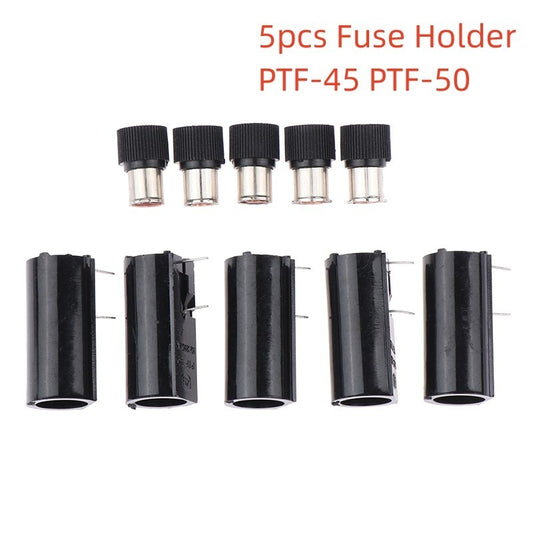 5Pcs Fuse Holder PTF-45 PTF-50 for Glass Fuse Tube 5*20mm 10A250V PCB Panel Mounting Vertical/Horizontal High Temperature Resistance Fuse Boxes
