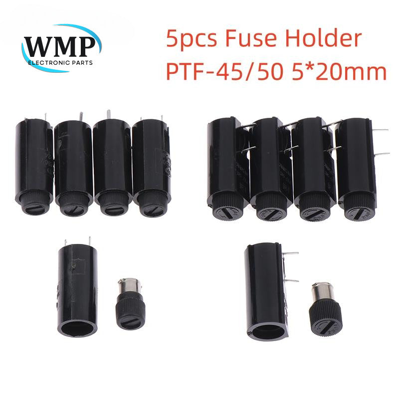 Fuse Holder PTF-45 PTF-50 for Glass Fuse Tube 5*20mm 10A250V PCB Panel Mounting Vertical/Horizontal High Temperature Resistance Fuse Boxes