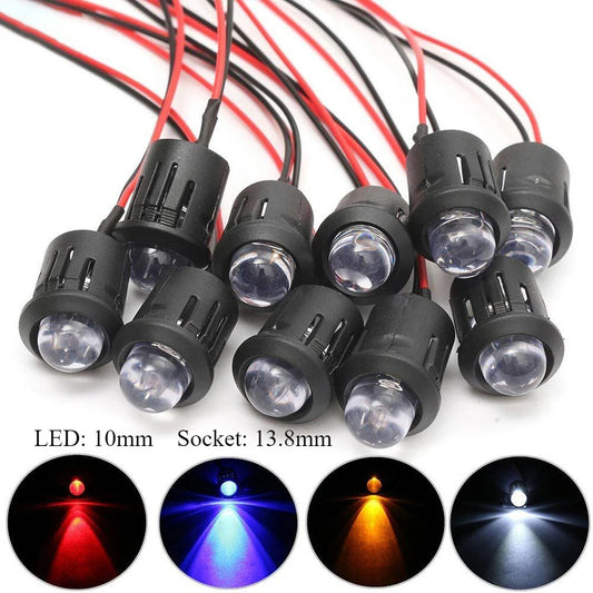 5Pcs 10mm LED with Wire Socket Pre-Wired LED Diode 12V Ultra Brigh LED Lamp with 20cm Wire White Red Green Blue Yellow