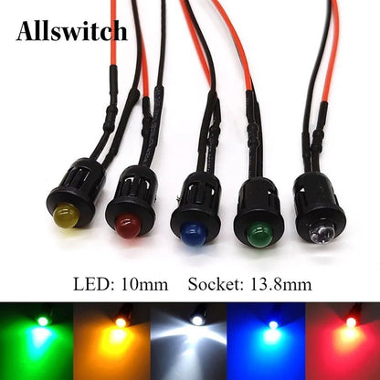 5Pcs 10mm LED with Wire Socket Pre-Wired LED Diode 12V Ultra Brigh LED Lamp with 20cm Wire White Red Green Blue Yellow