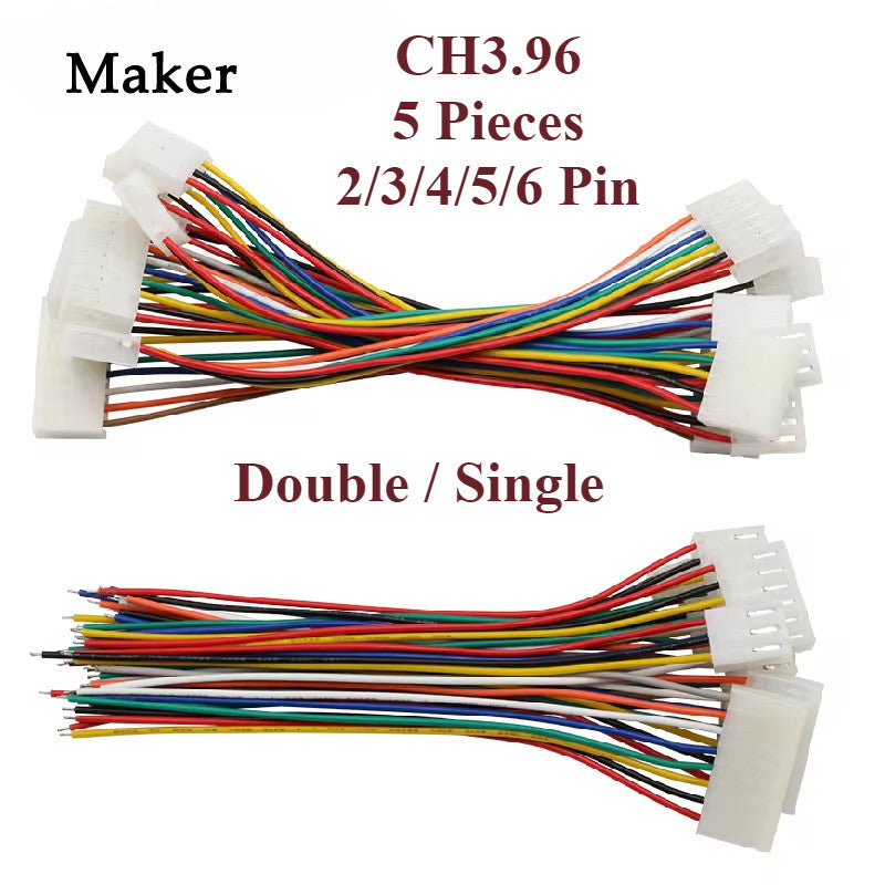 5 Pieces LOT CH3.96 CH3.96mm Cable Plug Connector Tinned Copper Wire 2P 3P 4P 5P 6P Wire 20cm CH3.96 Pitch