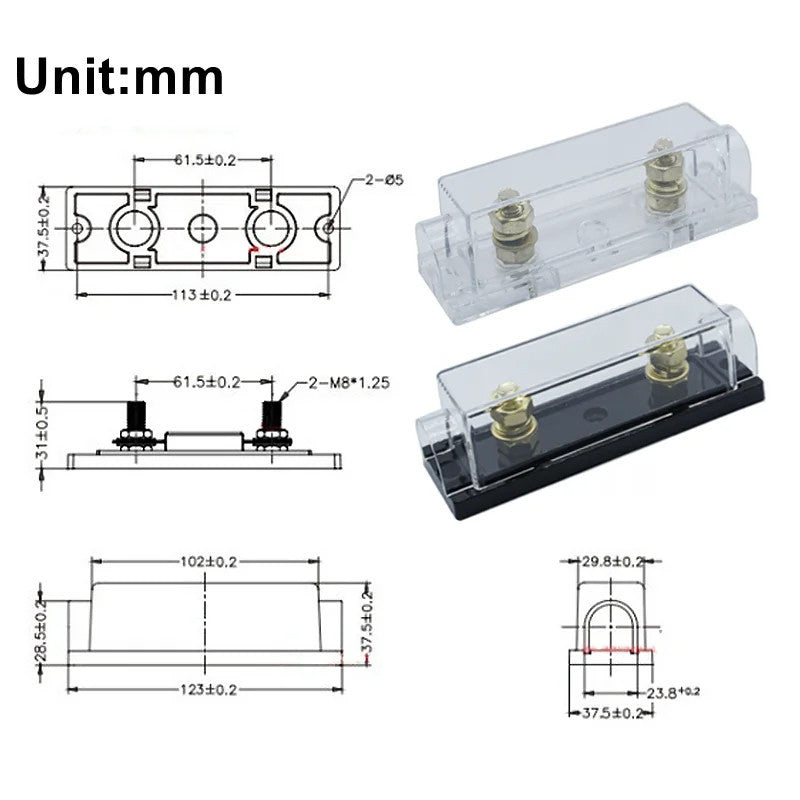 ANL Fuse Holder Transparent/Black Car Fuse Holder and ANL Fuse 30A-500A Bolt-on Fuse Holder  Automotive Audio Fuse