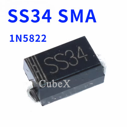100/50Pcs SS34 SMA Schottky Diode 40V 3A High-Current IN5822/1N5822 Efficient Rectification & Reverse Polarity Protection