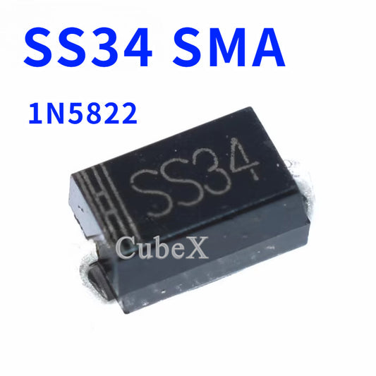 100/50Pcs SS34 SMA Schottky Diode 40V 3A High-Current IN5822/1N5822 Efficient Rectification & Reverse Polarity Protection