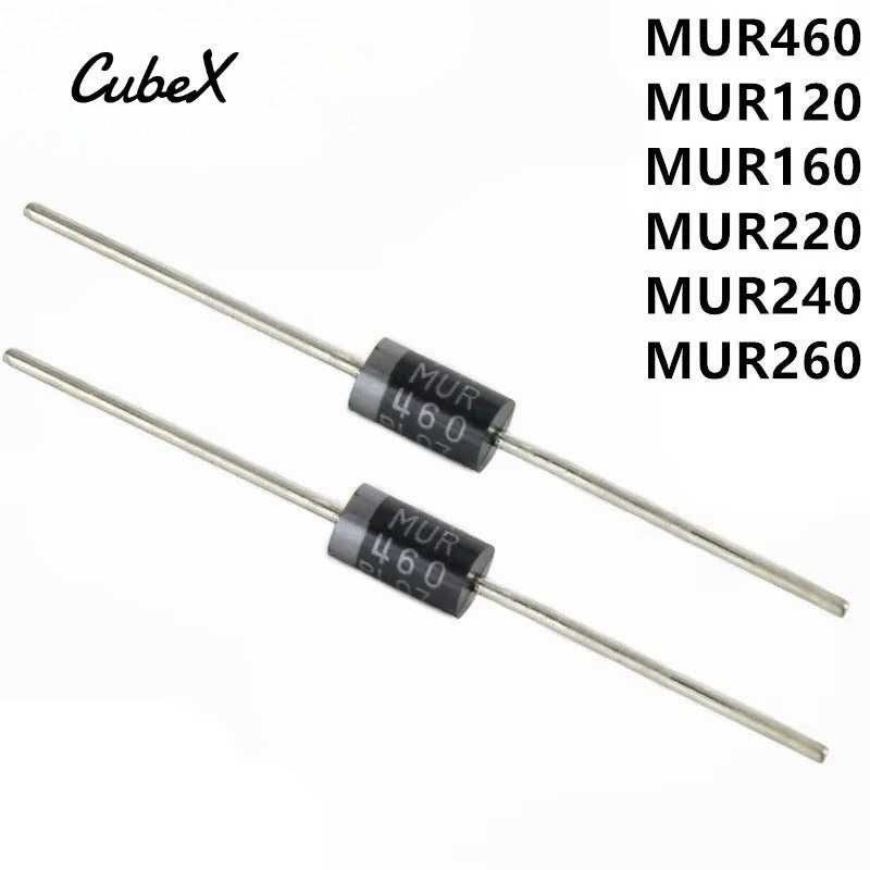 50/20Pcs MUR Series Fast Recovery Diodes MUR120/MUR160/MUR220/MUR240/MUR260/MUR460 1A/2A/4A 200V 400V 600V High-Frequency Rectification DO-41