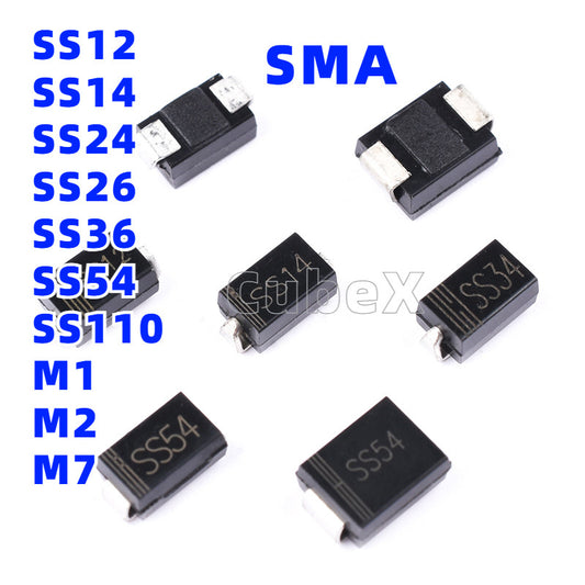 100Pcs SS12 SS14 SS24 SS26 SS36 SS54 SS110 M1 M2 M7 SMA Packages SMD Schottky Rectifier Diodes