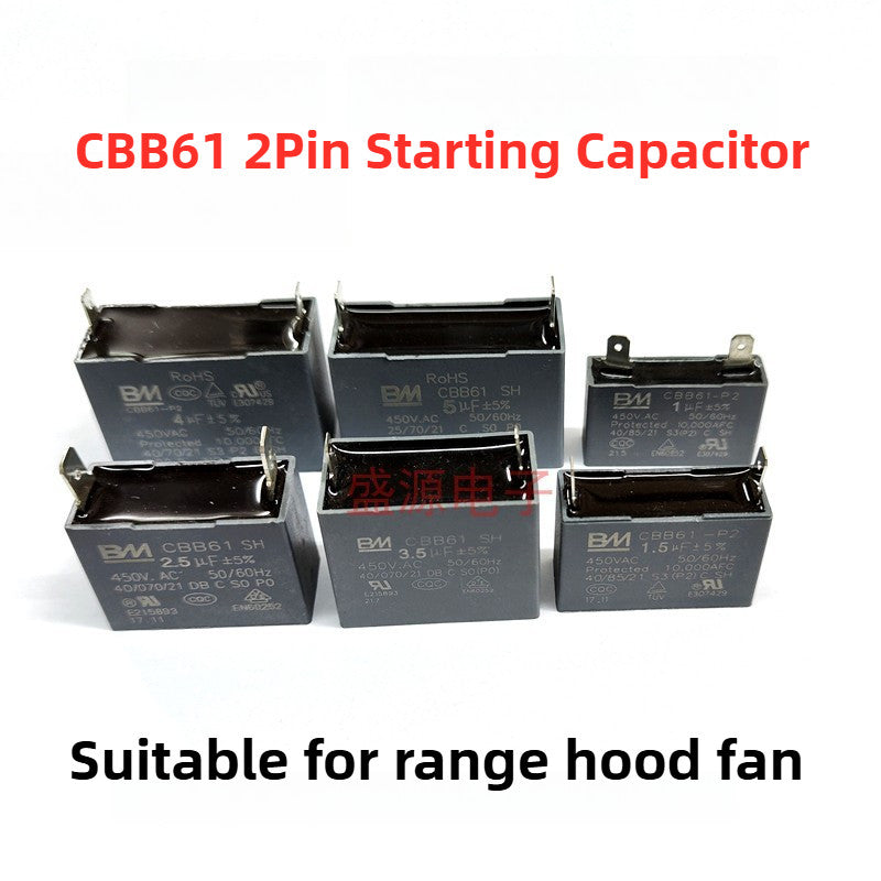 ‌BM CBB61 Range Hood & AC Fan Starting Capacitor 450V 2Pin Dual Terminal Motor Run Capacitor‌ 2.5UF 3UF 3.5UF 4UF 5UF 6UF 7UF 12UF