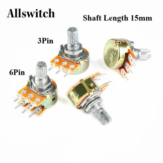 5Pcs WH148 Potentiometer 3Pin 6Pn Shaft Length 15mm Amplifier Dual Stereo Potentiometer 1K 2K 5K 10K 50K 100K 500K