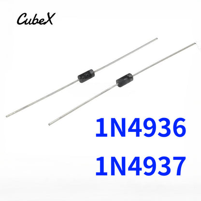 50/20Pcs 1N4936/1N4937 1A Fast Recovery Rectifier Diode 400V/600V Voltage Rating DO-41 High-Efficiency Rectifier